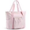 BAGSMART Foldable Tote Bag with Drawstring Bag, Large Tote Bag Shoulder Bag Top Handle Handbag for Travel, Work, Beach, Gym(Pink 1)