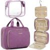 BAGSMART Toiletry Bag Hanging Travel Makeup Organizer with TSA Approved Transparent Cosmetic Bag Makeup Bag for Full Sized Toiletries, Medium-Black(Purple)