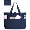 BAGSMART Tote Bag for Women, Foldable Tote Bag With Zipper Travel Large Shoulder Bag Handbag for Work-16.5”l X 6”wx 14”h(B-navy Blue-16.5”l X 6”wx 14”h)
