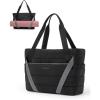 BAGSMART Tote Bag for Women with Zipper and Yoga Mat Straps Quilted Gym Tote for Travel, Work, Sport(Black)