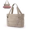 BAGSMART Tote Bag for Women with Zipper and Yoga Mat Straps Quilted Gym Tote for Travel, Work, Sport(Camel)