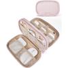 BAGSMART Travel Cord Organizer Electronics Case, Puffer Cable Organizer Bag Travel Essentials for Women, Small Tech Organizer Travel Case for Charger, Cable, Phone, Flash Drive Black(A-Double Layer Pink)
