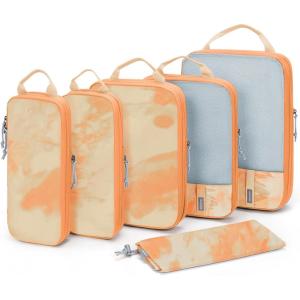 BAGSMART 6 Set /4 Set/2 Set Compression Packing Cubes for Travel, Lightweight Luggage Organizer Bags, Durable Space Saver Bags Travel Essentials(Tie-dyed Fallen Leaves)