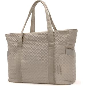 BAGSMART Crush Tote Bag for Women, 20L Puffer Work Tote with Zipper, Travel Essentials Quilted Nurse Hospital Bag(Grayish Brown)