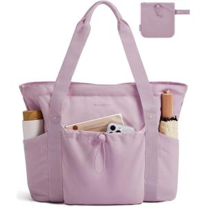BAGSMART Foldable Tote Bag with Drawstring Bag, Large Tote Bag Shoulder Bag Top Handle Handbag for Travel, Work, Beach, Gym(Purple)