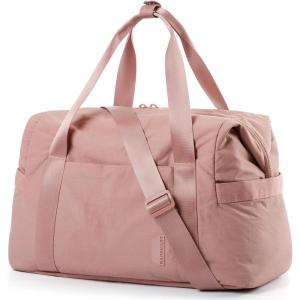 BAGSMART Gym Bag for Women, Carry on Weekender Overnight Bag, Travel Duffel Bags with Trolley Sleeve, Personal Item Travel Bag Tote Bag Workout Dance Bag(Pink,Medium)(Dark Pink)