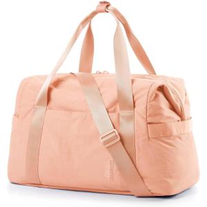 BAGSMART Gym Bag for Women, Carry on Weekender Overnight Bag, Travel Duffel Bags with Trolley Sleeve, Personal Item Travel Bag Tote Bag Workout Dance Bag(Pink,Medium)(Orange)