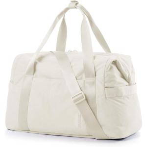 BAGSMART Gym Bag for Women, Carry on Weekender Overnight Bag, Travel Duffel Bags with Trolley Sleeve, Personal Item Travel Bag Tote Bag Workout Dance Bag(Pink,Medium)(Light Beige)