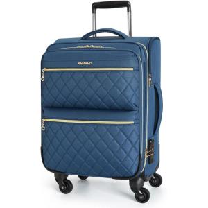 BAGSMART Softside Expandable Luggage Airline Approved with Spinner Wheels, 20 Inch Carry On Luggage 22x14x9 with TSA Lock, Quilted Rolling Suitcases for Women, Black(Navy Blue)