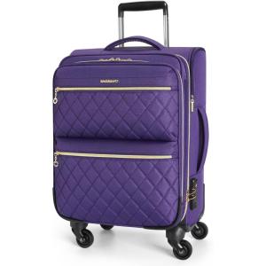 BAGSMART Softside Expandable Luggage Airline Approved with Spinner Wheels, 20 Inch Carry On Luggage 22x14x9 with TSA Lock, Quilted Rolling Suitcases for Women, Black(Purple)