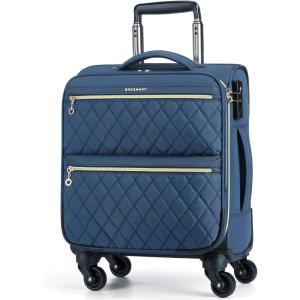 BAGSMART Softside Expandable Luggage Airline Approved with Spinner Wheels, 20 Inch Carry On Luggage 22x14x9 with TSA Lock, Quilted Rolling Suitcases for Women, Black(Underseat-Navy Blue)