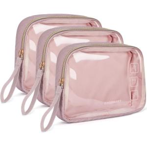 BAGSMART TSA Approved Toiletry Bag, 2 Pack Clear Makeup Cosmetic Bag Organizer, Quart Size Travel Bag for Toiletries, Carry-on Travel Accessories Essentials – Pink(Pink)
