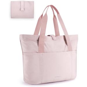 BAGSMART Tote Bag for Women, Foldable Tote Bag With Zipper Travel Large Shoulder Bag Handbag for Work-16.5”l X 6”wx 14”h(D-pink-16.5”l X 6”wx 14”h)