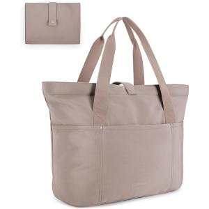 BAGSMART Tote Bag for Women, Foldable Tote Bag With Zipper Travel Large Shoulder Bag Handbag for Work-16.5”l X 6”wx 14”h(Grayish Brown-16.5”l X 6”wx 14”h)