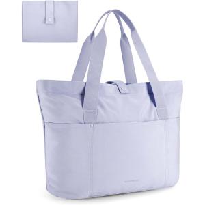 BAGSMART Tote Bag for Women, Foldable Tote Bag With Zipper Travel Large Shoulder Bag Handbag for Work-16.5”l X 6”wx 14”h(Haze Blue-16.5”l X 6”wx 14”h)