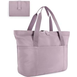 BAGSMART Tote Bag for Women, Foldable Tote Bag With Zipper Travel Large Shoulder Bag Handbag for Work-16.5”l X 6”wx 14”h(Purple-16.5”l X 6”wx 14”h)