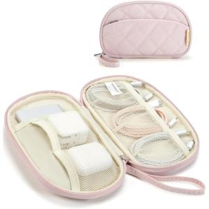 BAGSMART Travel Cord Organizer Electronics Case, Puffer Cable Organizer Bag Travel Essentials for Women, Small Tech Organizer Travel Case for Charger, Cable, Phone, Flash Drive Black(Single Layer Pink)