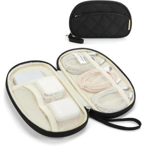 BAGSMART Travel Cord Organizer Electronics Case, Puffer Cable Organizer Bag Travel Essentials for Women, Small Tech Organizer Travel Case for Charger, Cable, Phone, Flash Drive Black(Single Layer Black)