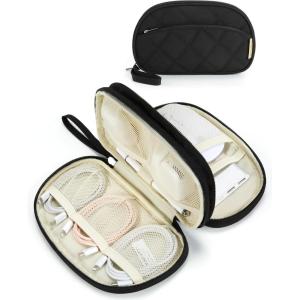 BAGSMART Travel Cord Organizer Electronics Case, Puffer Cable Organizer Bag Travel Essentials for Women, Small Tech Organizer Travel Case for Charger, Cable, Phone, Flash Drive Black(Double Layer Black)