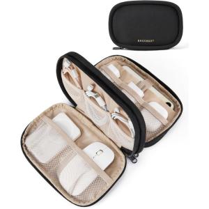 BAGSMART Travel Cord Organizer Electronics Case, Puffer Cable Organizer Bag Travel Essentials for Women, Small Tech Organizer Travel Case for Charger, Cable, Phone, Flash Drive Black(A-Double Layer Black)