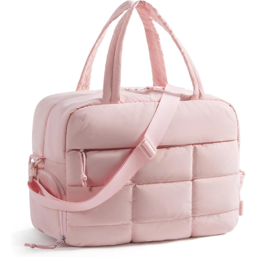 imageBAGSMART Large Gym Bag for Women Carry on Travel Duffel Bag Waterresistant Weekender with Shoe Compartment for Gym Travel Work ClassicMLight Pink