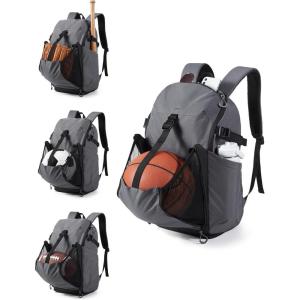BAGSMART Basketball Bag with Shoes Compartment, Basketball Backpack with Ball Holder, Functional Gym Bag for Velleyball, Soccer & Baseball(Dark Gray)