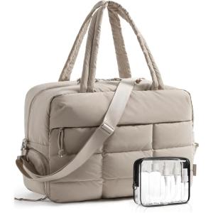 BAGSMART Large Gym Bag for Women, Carry on Travel Duffel Bag, Water-resistant Weekender with Shoe Compartment for Gym Travel Work, Classic(Khaki)