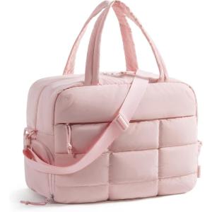 BAGSMART Large Gym Bag for Women, Carry on Travel Duffel Bag, Water-resistant Weekender with Shoe Compartment for Gym Travel Work, Classic(M-Light Pink)