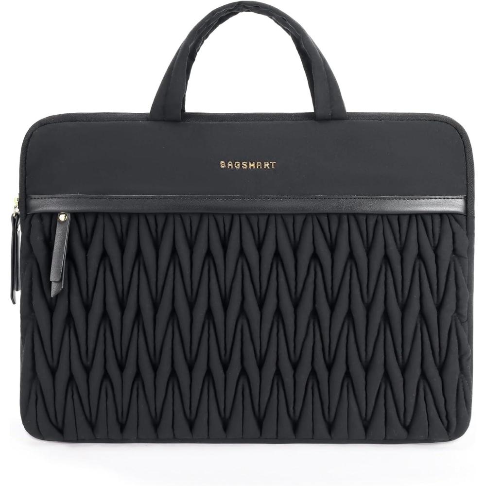 imageBAGSMART 15616 Inch Laptop Case Padded Laptop Bag Sleeve for MacBook Pro Shockproof MacBook Case Laptop Cover Compatible for Dell HP Lenovo Asus Acer BeigeBlack