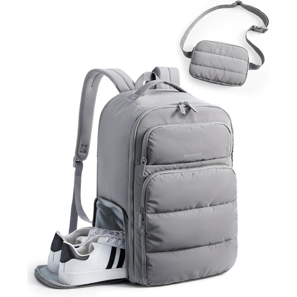 imageBAGSMART 35L Travel Backpack Women 173 Inch Carry On Backpack Flight Approved Personal Item Backpack Travel Bag Water Resistant Casual Daypack BlackGrey