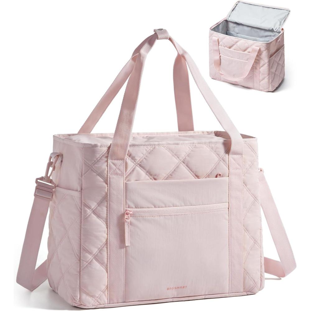 imageBAGSMART 38L Travel Duffle Bag Weekender Overnight Hospital Bag for Women Labor Delivery CarryOn Personal Item Large ToteBaby Pink