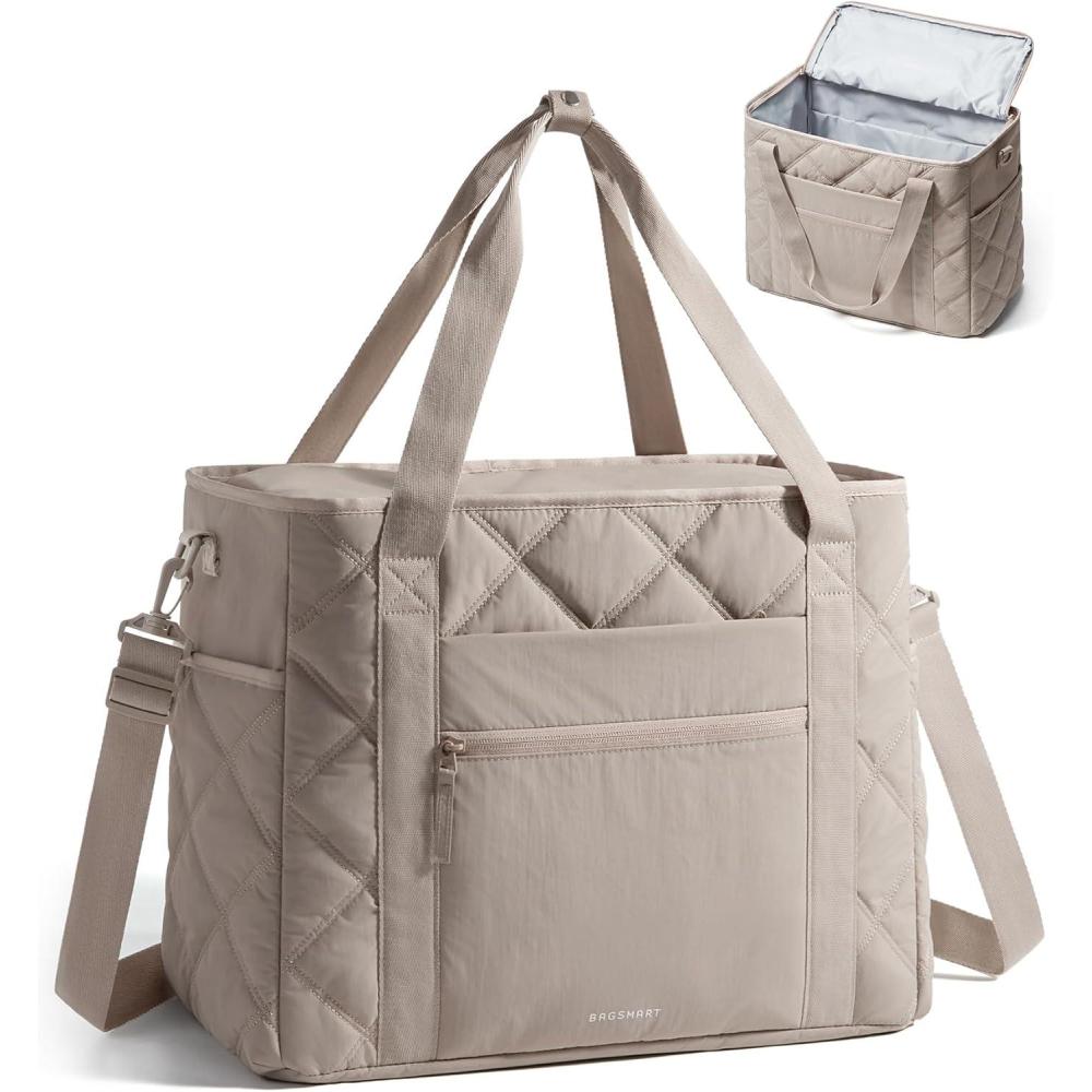 imageBAGSMART 38L Travel Duffle Bag Weekender Overnight Hospital Bag for Women Labor Delivery CarryOn Personal Item Large ToteBrown