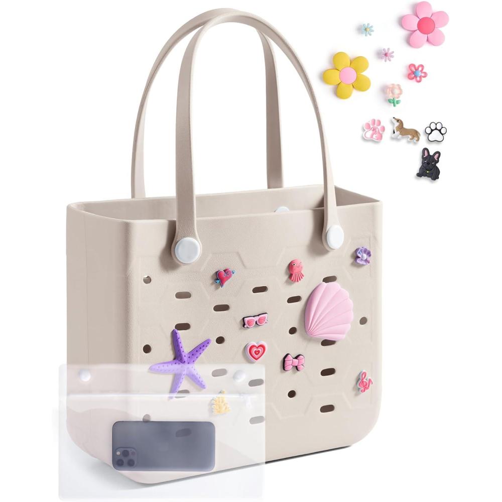 imageBAGSMART Beach Bag for Women Waterresistant Rubber Tote Bag Sandproof Vacation Essentials for Summer Swim Cruise PoolMalmond Birch