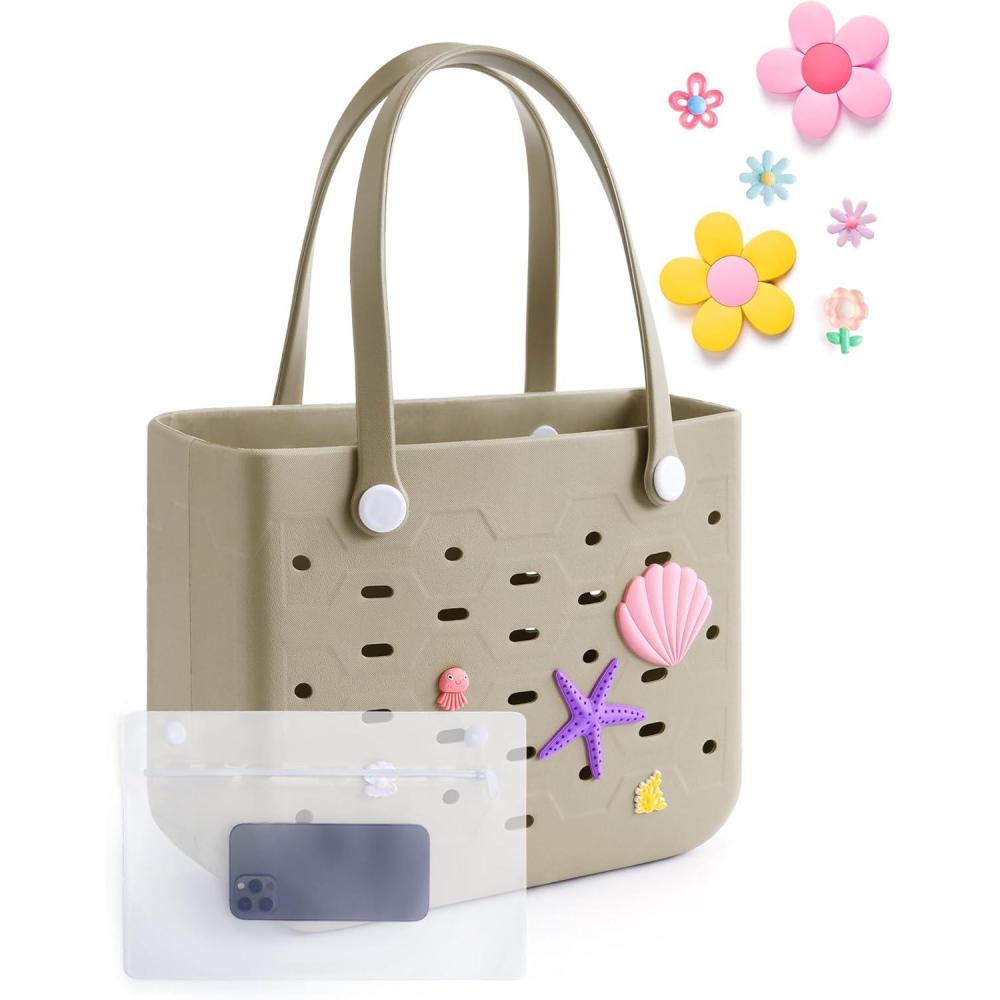 imageBAGSMART Beach Bag for Women Waterresistant Rubber Tote Bag Sandproof Vacation Essentials for Summer Swim Cruise PoolMcamel