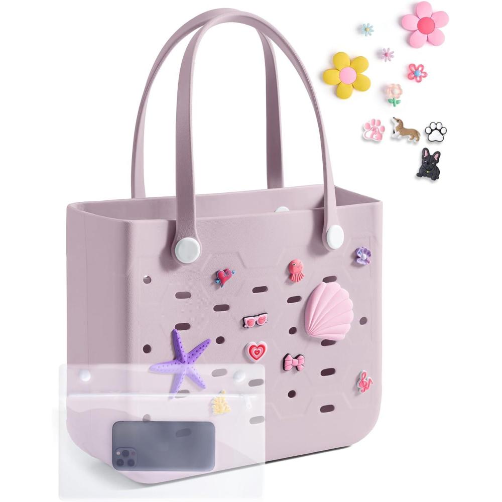 imageBAGSMART Beach Bag for Women Waterresistant Rubber Tote Bag Sandproof Vacation Essentials for Summer Swim Cruise PoolMpurple Breeze