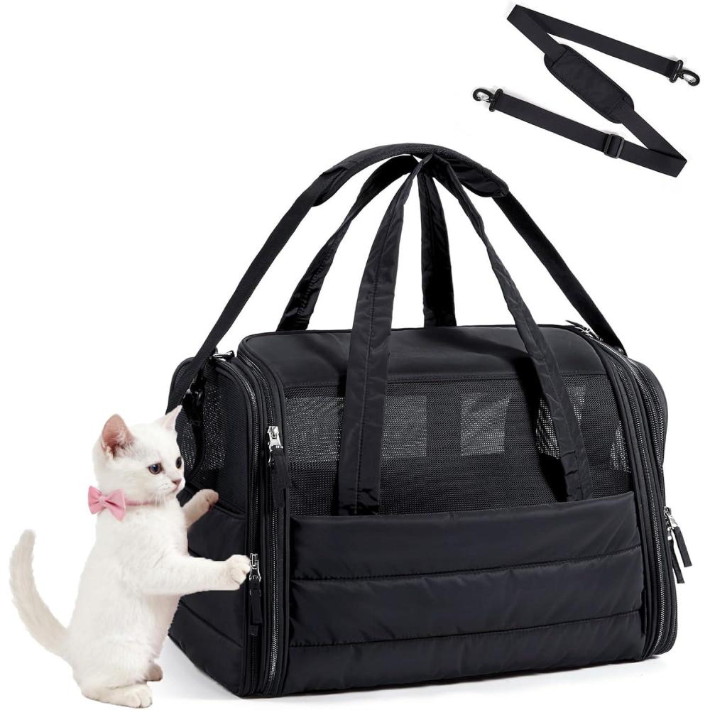 imageBAGSMART Cat Carrier SoftSided Pet Carrier for Small Medium Cats Dogs Puppy Quilted Collapsible Puffy Travel Bag Up to 20 Lbs PinkMBlack