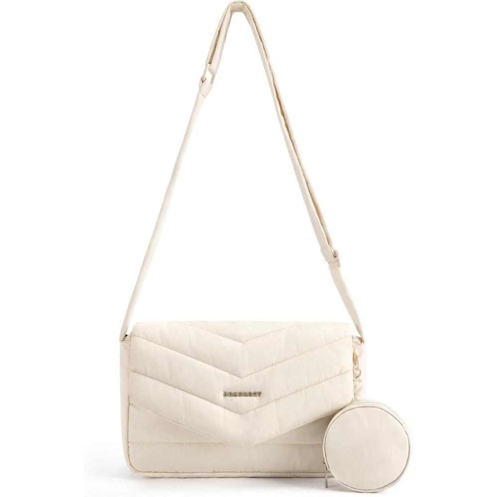 imageBAGSMART Crossbody Bags for Women Quilted Puffer Shoulder Bag Handbag Small Purses for womenBeige