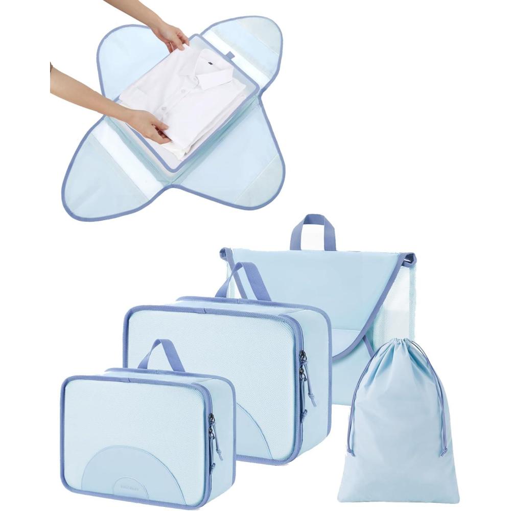 imageBAGSMART Garment Folder Packing Cubes for Travel 4 Set Lightweight Travel Cubes for Wrinkle Free Durable Suitcase Organizers Bag Set for Travel Essentials Baby PinkSky Blue