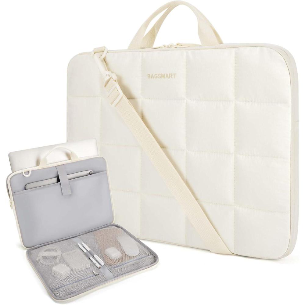 imageBAGSMART Laptop Case with Handle Puffy Laptop Sleeve Bag for Women MacBook Case for Dell HP Lenovo MacBook AirPro 15156 inch BeigeBeige