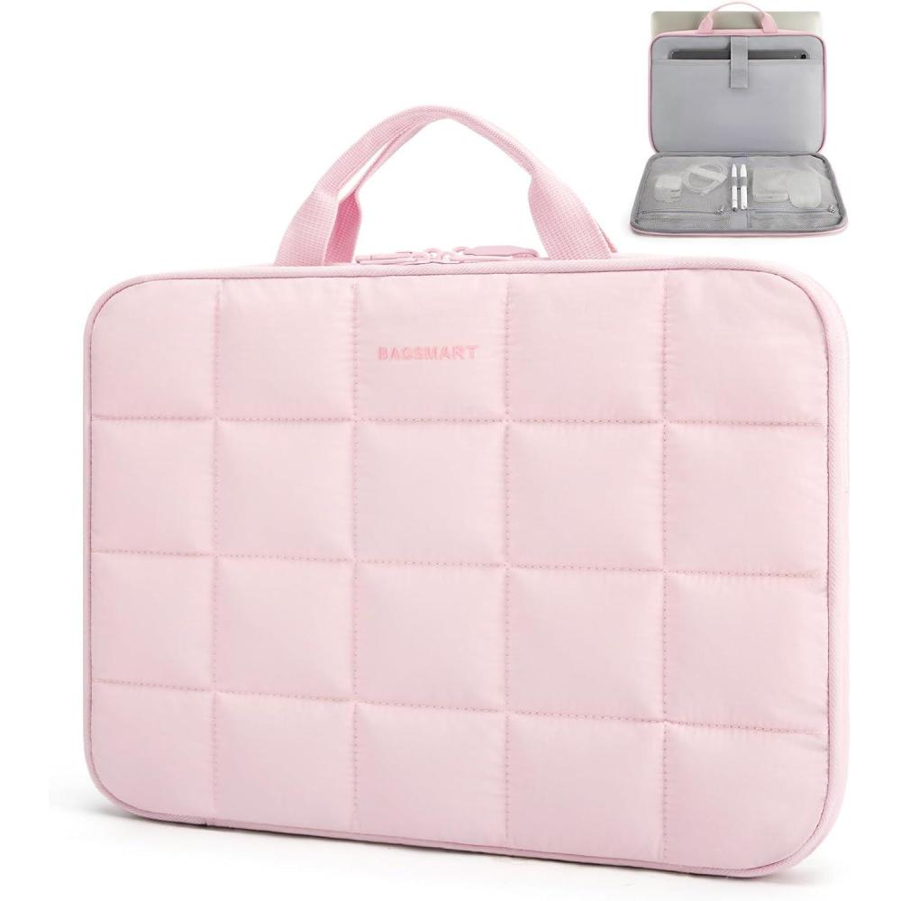 imageBAGSMART Laptop Case with Handle Puffy Laptop Sleeve Bag for Women MacBook Case for Dell HP Lenovo MacBook AirPro 15156 inch BeigePink