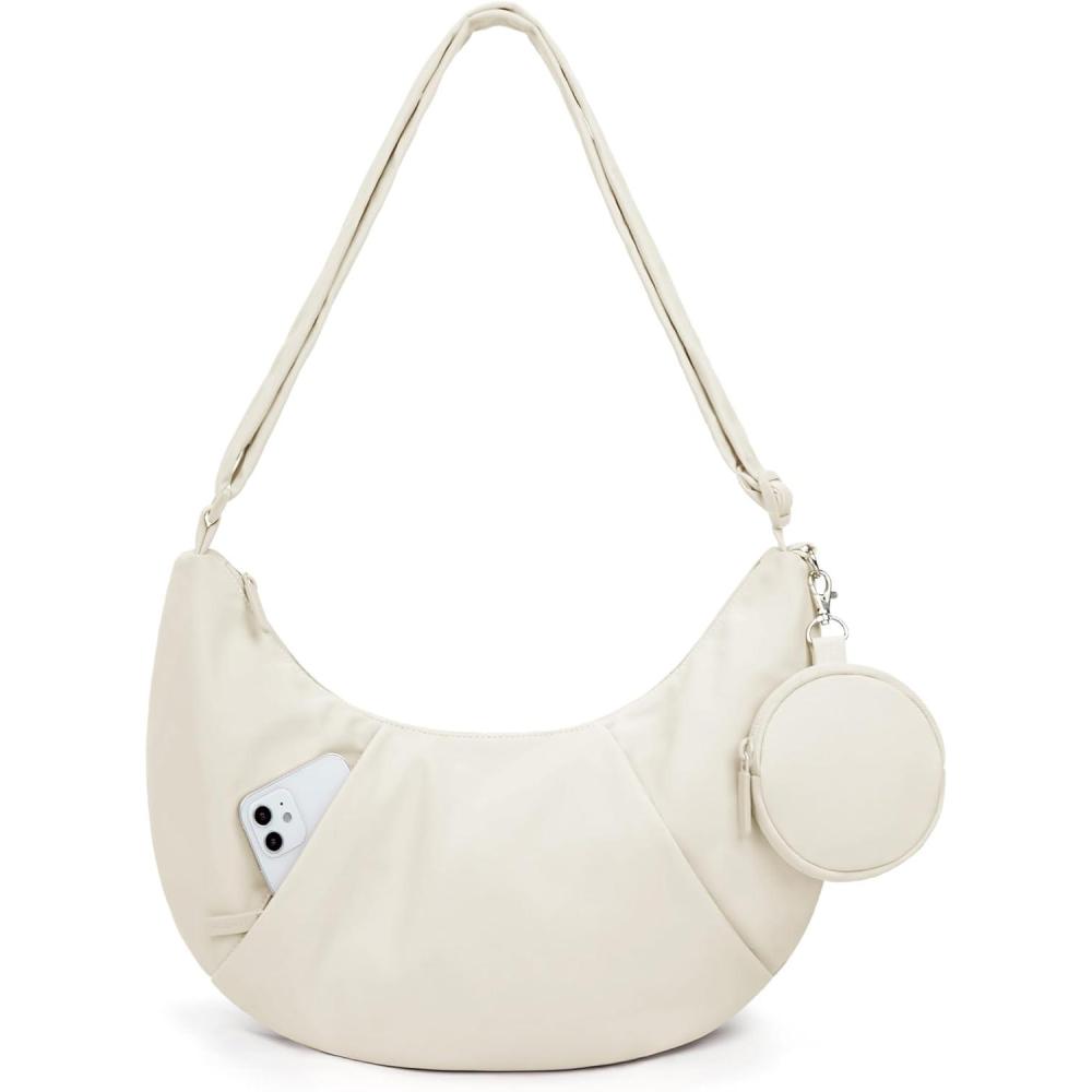 imageBAGSMART Puffy Water Bottle Crossbody Bags for Women Small Cross body Purse With Bottle Holder Hobo Handbag for Travel45lbeige