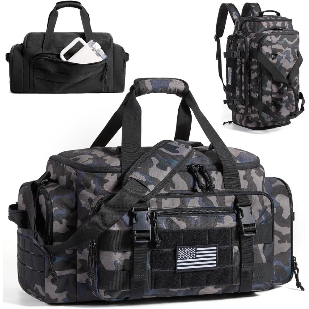imageBAGSMART Tactical Gym Bag for Men 22L Duffle Bag for Travel with Shoe Compartment 4 in 1 Personal Item Tactical Backpack with 40oz Water Bottle Holder BForest CamoBForest Camo