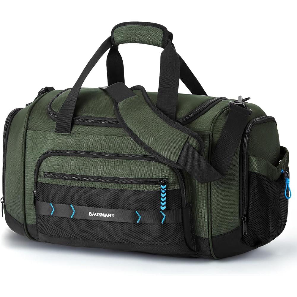 imageBAGSMART Tactical Gym Bag for Men 22L Duffle Bag for Travel with Shoe Compartment 4 in 1 Personal Item Tactical Backpack with 40oz Water Bottle Holder BForest CamoGreen