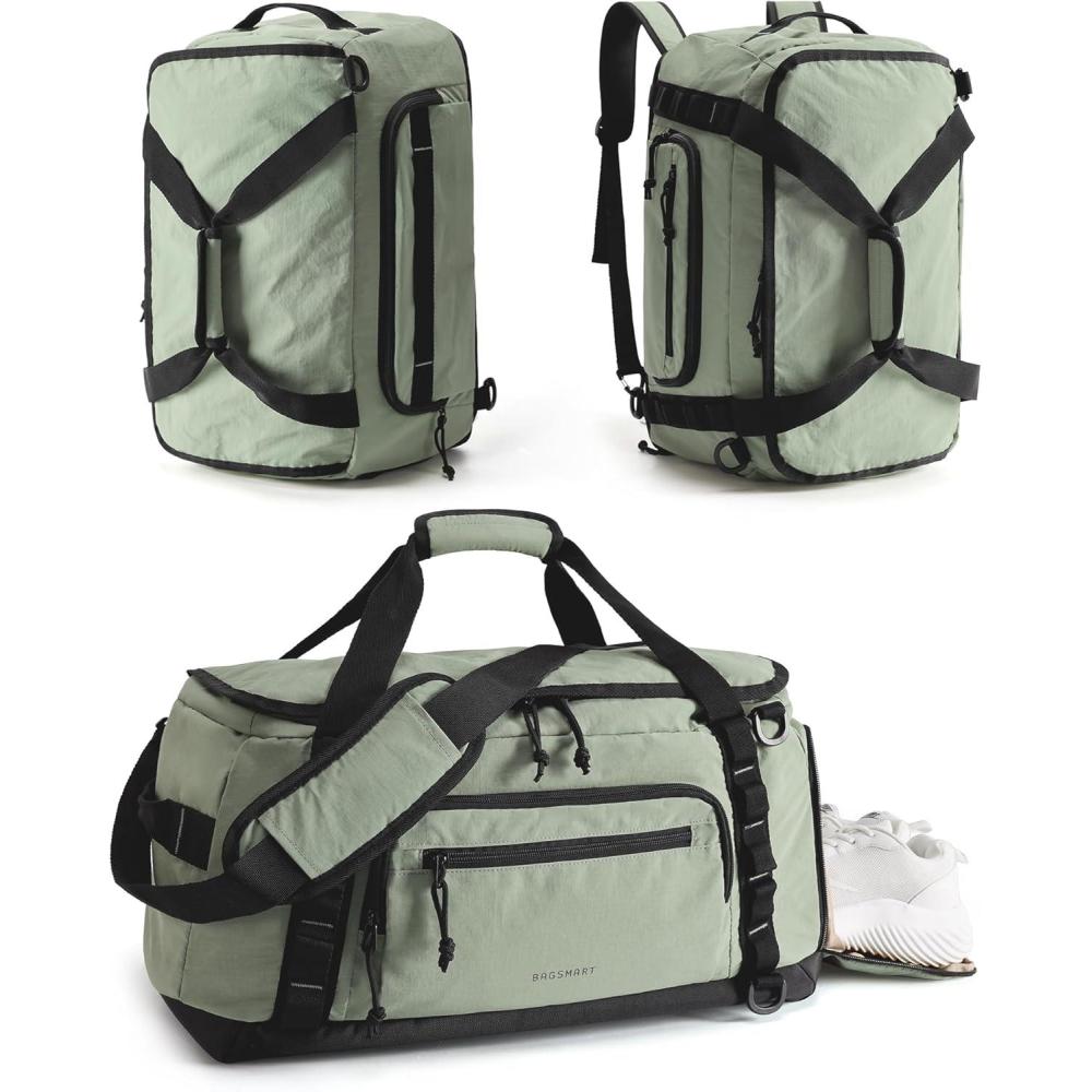 imageBAGSMART Tactical Gym Bag for Men 22L Duffle Bag for Travel with Shoe Compartment 4 in 1 Personal Item Tactical Backpack with 40oz Water Bottle Holder BForest CamoJGreenish Gray