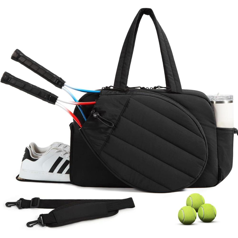 imageBAGSMART Tennis Gym Bag for Women Tennis Bag Holds 2 Rackets with Shoe Compartment amp Wet Pocket Sports Duffle Bags fits up to 156 Laptop Women Overnight Weekend BagABlack