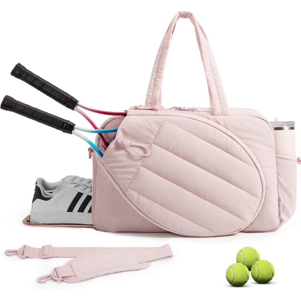 imageBAGSMART Tennis Gym Bag for Women Tennis Bag Holds 2 Rackets with Shoe Compartment amp Wet Pocket Sports Duffle Bags fits up to 156 Laptop Women Overnight Weekend BagBCandy Pink