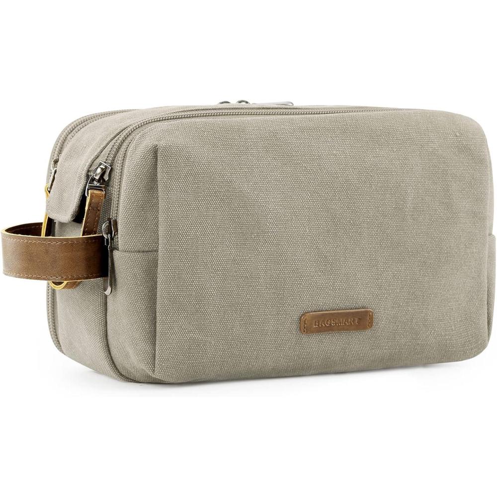 imageBAGSMART Toiletry Bag for Men Canvas Travel Toiletry Organizer Dopp Kit Waterresistant Shaving Bag for Toiletries AccessoriesGreyLargeBeige