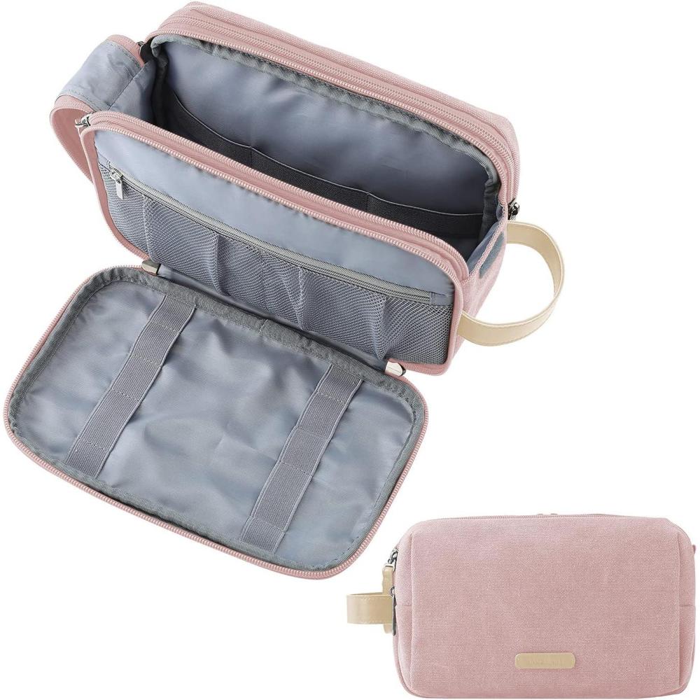 imageBAGSMART Toiletry Bag for Men Canvas Travel Toiletry Organizer Dopp Kit Waterresistant Shaving Bag for Toiletries AccessoriesGreyLargePink