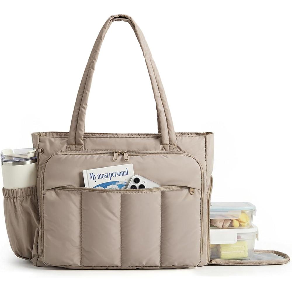 imageBAGSMART Tote Bag for Women Teacher Tote with Insulated Compartment Large Puffer Work Tote Handbags for WorkBrown