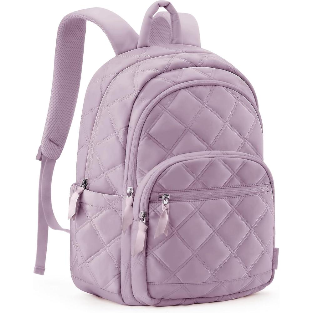 imageBAGSMART Travel Laptop Backpack College Backpack for Women Quilted Small Computer Bookbag WaterResistant 156 Inch Laptop Casual Bag Black10rose Purple